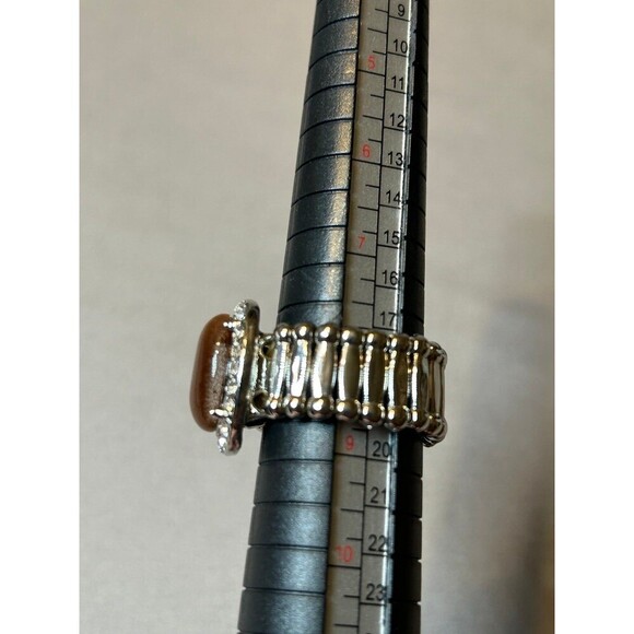 Paparazzi Silver Tone and Rhinestone and Brown Stone Adjustable Stretch Ringo - Picture 2 of 3